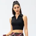 Slim fit black sleeveless polo neck yoga crop top made from stretch athletic fabric - XL / Black