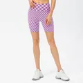 High-waist purple and white checkered biker shorts for women's yoga and running - 2/XS / Bottoms / Purple Checkerboard