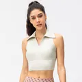 Slim fit polo collar yoga top for women in pale mint green with high waist cut - S / Silver
