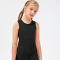 Girls' black compression yoga tank top with quick-dry fabric for dance and sports - 120 / Black