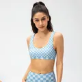 Light blue checkerboard sports bra and high-waist yoga pants set for fitness - 2/XS / Tops / Blue Checkerboard