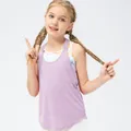 Girls lavender mesh sports tank top set with colorful printed inner bra for exercise - 120 / Purple