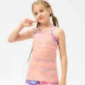 Girls activewear set featuring pink mesh tank top with colorful graffiti print inner - 120 / Pink Graffiti
