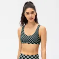 Women's two-piece sports set with black and grey checkered yoga bra and leggings - 2/XS / Tops / Black Checkerboard