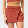 Women's brick red cross-wrap skort with side pocket for yoga and tennis sports - S / Bottoms / Crimson