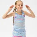 Girls' 2-piece sports set with purple print tank top and light blue mesh overlay top - 120 / Blue Graffiti