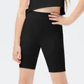 Girls black high-waisted compression athletic shorts for yoga and dance training - 120 / Black