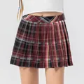 Girls red plaid pleated tennis skirt with classic high waist tartan sport design - 120 / Volcanic Red Plaid