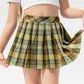 Girls plaid tennis skirt in green and yellow pleated school uniform style - 120 / Mustard Yellow Plaid