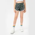 Girls checkered sports shorts with black and grey pattern and white elastic waist - 130 / Black Checkerboard