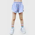 Girls' light blue sports shorts with pink polka dots and elastic waistband - 130 / Pink Purple Polka Dot