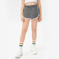 Girls black and white houndstooth checkered sports shorts with loose fit for dance and running - 130 / Houndstooth