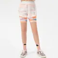 Girls 2-in-1 sports shorts with white translucent layer and abstract geometric print - 120 / White