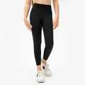 Girls black high-waisted athletic leggings with elastic fabric for dance training - 120 / Black