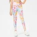 Girls' high-waisted compression leggings featuring colorful tie-dye print for sports - 130 / Pink Tie Dye