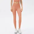 Coral ribbed yoga leggings featuring a crossover high waist and tummy control fit - S / Bottoms / Cinnamon Pink
