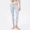 Leggings da yoga a vita alta azzurro con stampa floreale vintage color lavanda sportivo - S / Viola Rosa