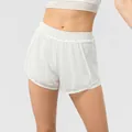 Pantaloncini yoga 2 in 1 bianchi da donna con mesh traspirante e vita elastica larga - 2/XS / Bianco