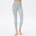 Leggings da yoga a vita alta color bianco crema con stampa a margherite blu - S / Ibisco Albicocca