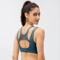 Deep teal sports bra with mesh splicing and adjustable back hooks for yoga - S / Aqua