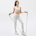 Women's cream white yoga set with buckled sports bra and high waist seamless leggings - 4/S / Apricot Grey