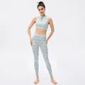 Set yoga a fiori blu con top a lupetto e leggings aderenti in stile cinese - S / Ibisco Albicocca