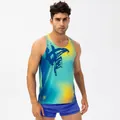 Herren Marathon-Set mit schnelltrocknender Weste und Shorts in Blau-Gelb-Farbverlauf - 2/XS / Oberteil Und Unterteil / Druck Blau