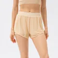 Pantaloncini sportivi 2 in 1 donna color albicocca con mesh e fodera elastica - 2/XS / Albicocca Arancione