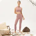 Completo yoga rosa da donna con leggings a vita alta e reggiseno sportivo chic - S / Caffè Chiaro