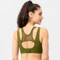 Olive green sports bra with mesh panels and adjustable back hooks for yoga - S / Mustard Green