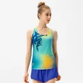 Kinder Laufbekleidung Set Gradient Blau-Gelb Weste und Shorts mit China Aufdruck - 2/XS / Oberteil Und Unterteil / Blau Und Grün Farbverlauf Druck