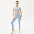 Set yoga celeste con reggiseno sportivo con colletto alla coreana e leggings a vita alta - S / Azzurro