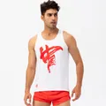 Herren Sport-Set mit weißem China-Trägertop und roten Shorts für Laufen und Fitness - 2/XS / Oberteil Und Unterteil / Weiß