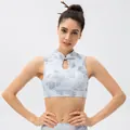 Light blue floral yoga vest featuring traditional Chinese frog buttons and cutout design - S / Rose Purple