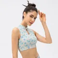 Floral yoga vest with retro Chinese knots and teardrop cutout in white and blue - S / Apricot Hibiscus
