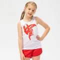 Sportset für Kinder mit weißem Trägershirt und roten Shorts mit China-Schriftzug - 120 / Oberteil Und Unterteil / Weiß(Y132203)