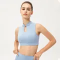 Light blue yoga tank top with Chinese frog closure and teardrop cutout detail - S / Light Blue