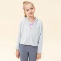 Kids ice silk sun protection hooded jacket in light grey for outdoor sports and UV protection - 120 / Light Gray