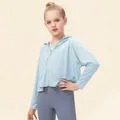 Kids ice silk sun protection set with light blue hooded jacket and dark grey sports pants - 120 / Light Blue