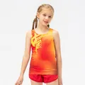 Kinder Marathon Laufset in rot-gelbem Farbverlauf mit China-Print und Shorts - 120 / Oberteil Und Unterteil / Rot Und Gelb Farbverlauf Druck