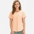 T-shirt da yoga da donna color pesca con girocollo e orlo curvo traspirante - Albicocca