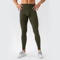 Dunkelgrüne Kompressions-Yogahose für Herren aus hochdehnbarem, atmungsaktivem Stoff - Armeegrün