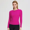 Slim fit long sleeve yoga shirt for women in vibrant rose red with crew neck style - S / Rose Red