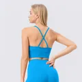 Completo reggiseno yoga blu brillante antibatterico con spalline incrociate sul retro - S / Blu Mare