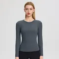 Slim fit long sleeve yoga shirt in charcoal grey high-elastic fabric for women - S / Dark Gray