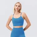 Set sportivo blu due pezzi con reggiseno a spalline sottili e leggings a vita alta - S / Blu Fumo