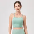 Mint green high-stretch halter yoga sports bra with padded cups and ribbed waist - S / Tops / Mist Green
