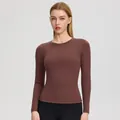 Haut de yoga à manches longues marron foncé en tissu hautement extensible - Brun Cacao