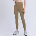 Leggings da yoga kaki a vita alta con controllo addominale e tessuto elastico ad asciugatura rapida - S / Cacao