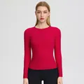 Haut de yoga rose fuchsia à manches longues en tissu extensible pour femme - Rouge